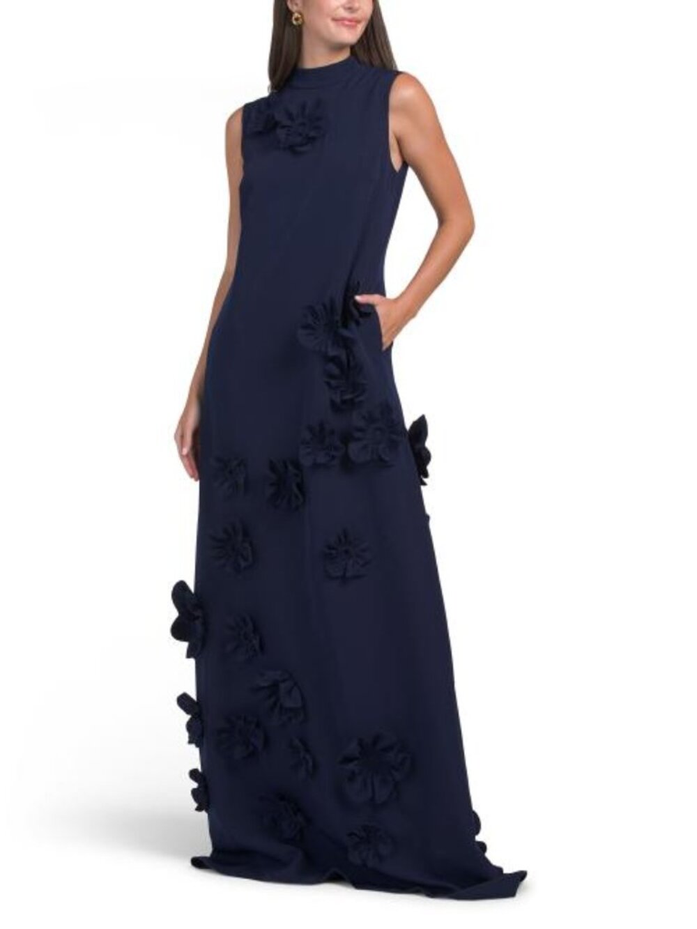 RENE BY RENE RUIZ Sleeveless Mock Neck Floral Applique Gown